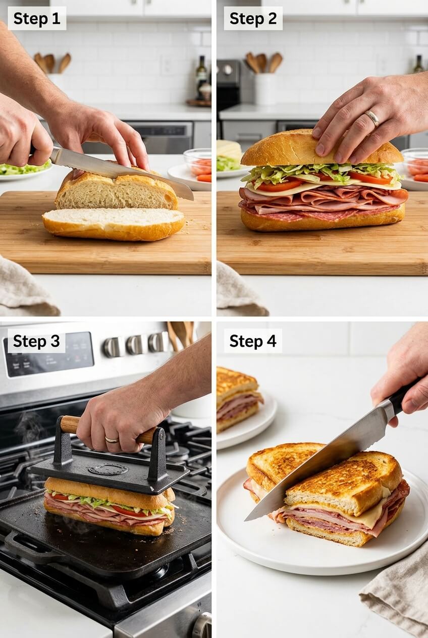 Pressing a Toasted Italian Sandwich in a skillet