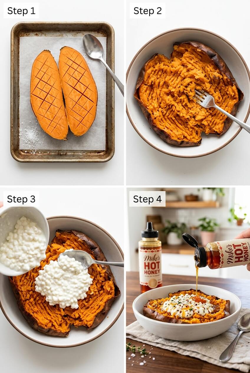 Making hot honey for sweet potato bowl