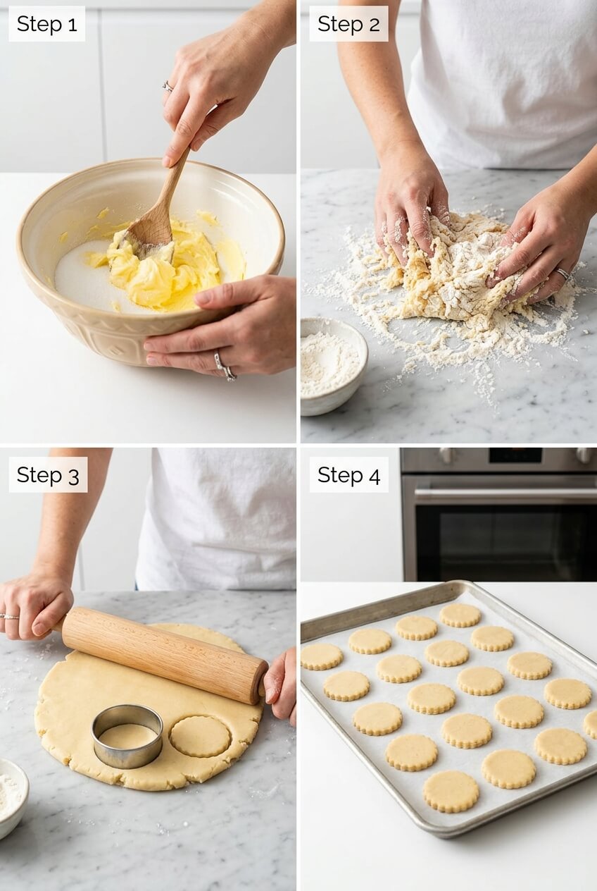 Hands shaping Galettes Bretonnes dough into balls