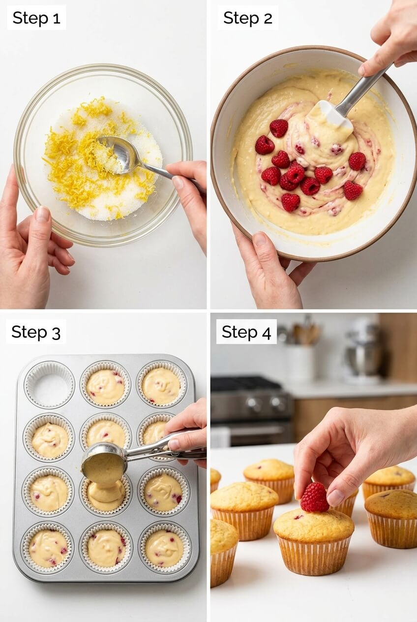 Swirling raspberry jam into cupcake batter