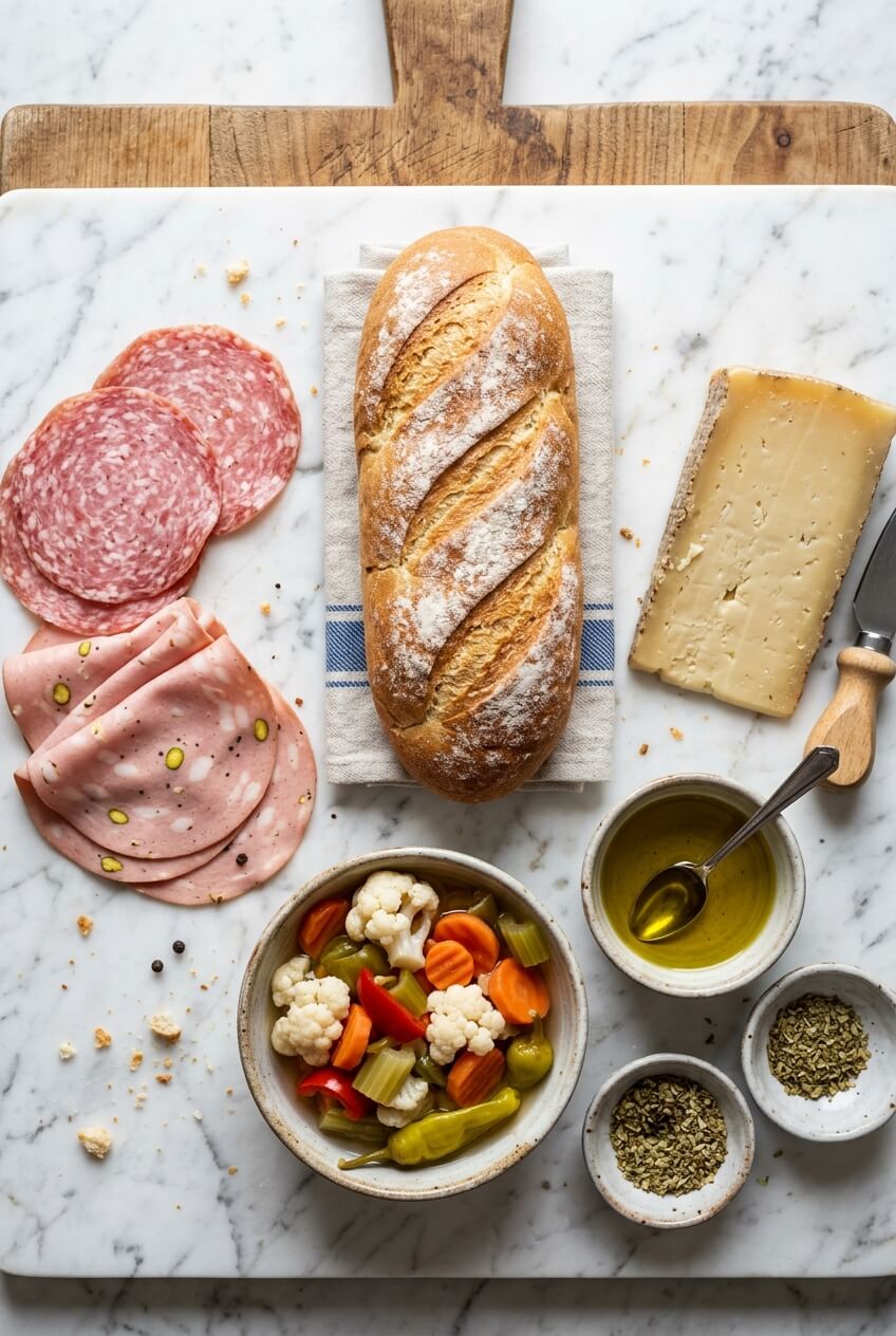 Toasted Italian Sandwich ingredients flatlay