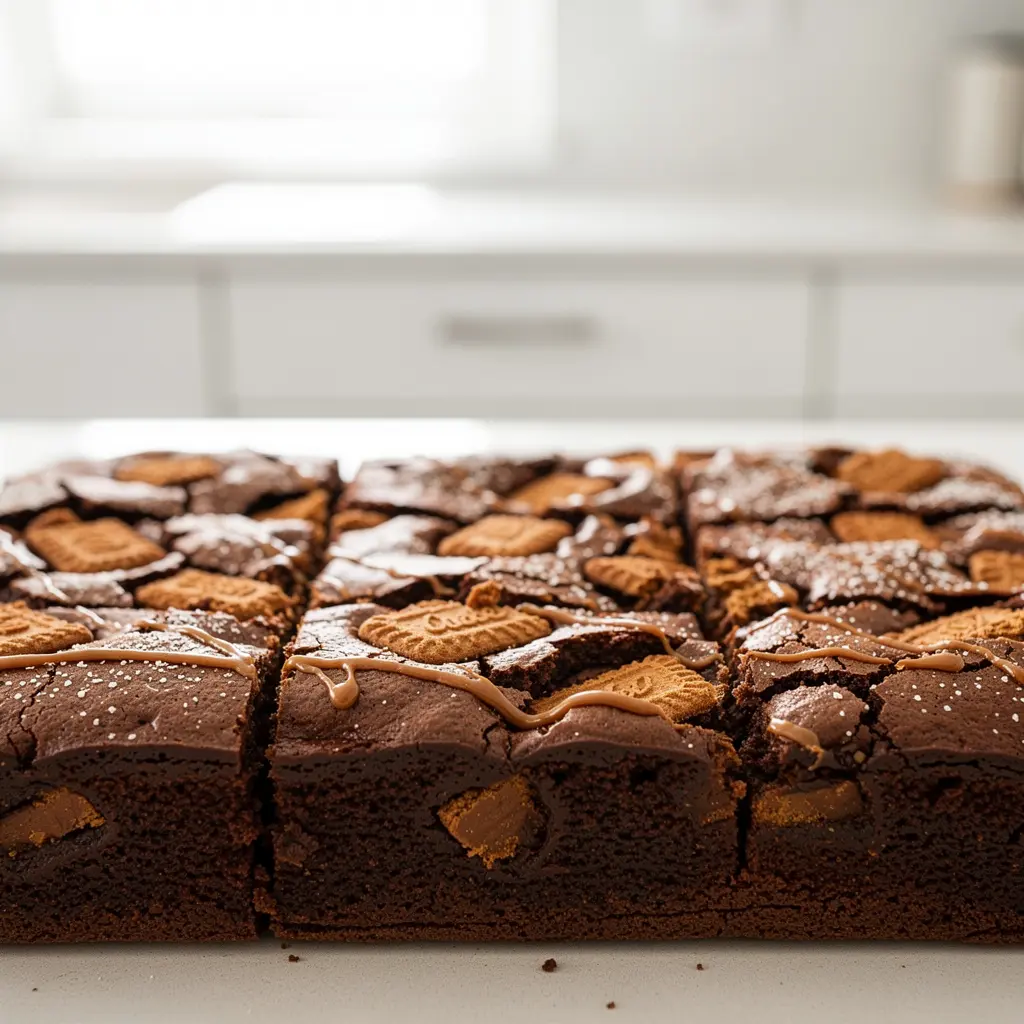 Biscoff brownies recipe, cookie butter brownies, fudgy Biscoff dessert, easy Biscoff brownies, homemade Biscoff treats