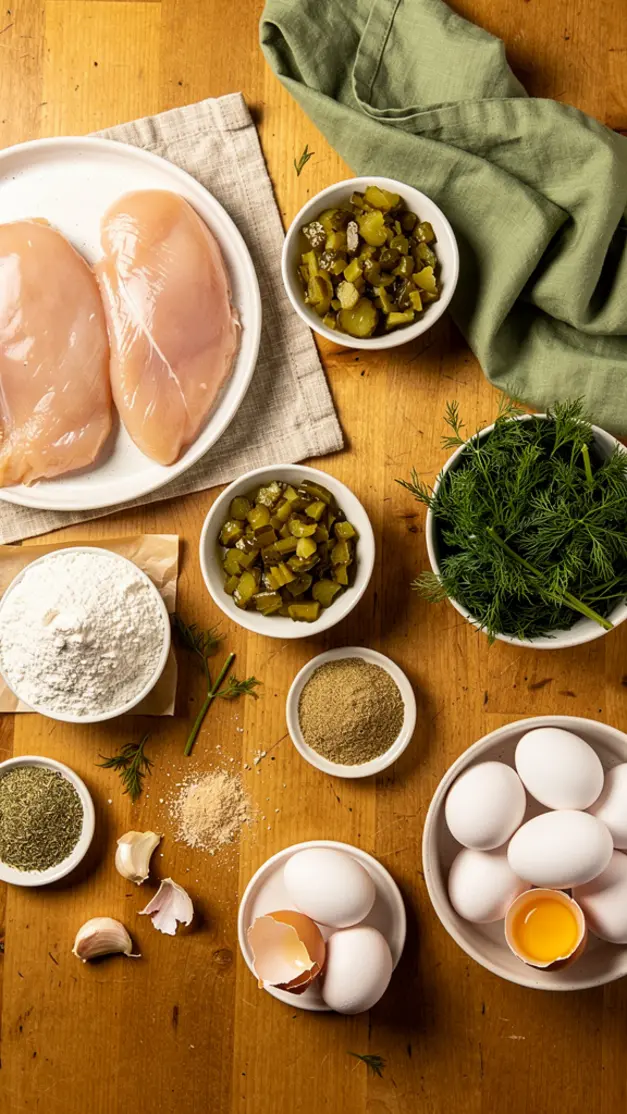 Ingredients for Crispy Dill Pickle Chicken Fritters Recipe
