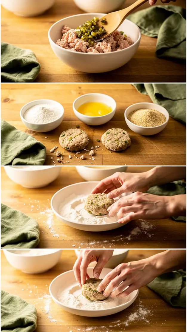 Step-by-step process for Crispy Dill Pickle Chicken Fritters Recipe