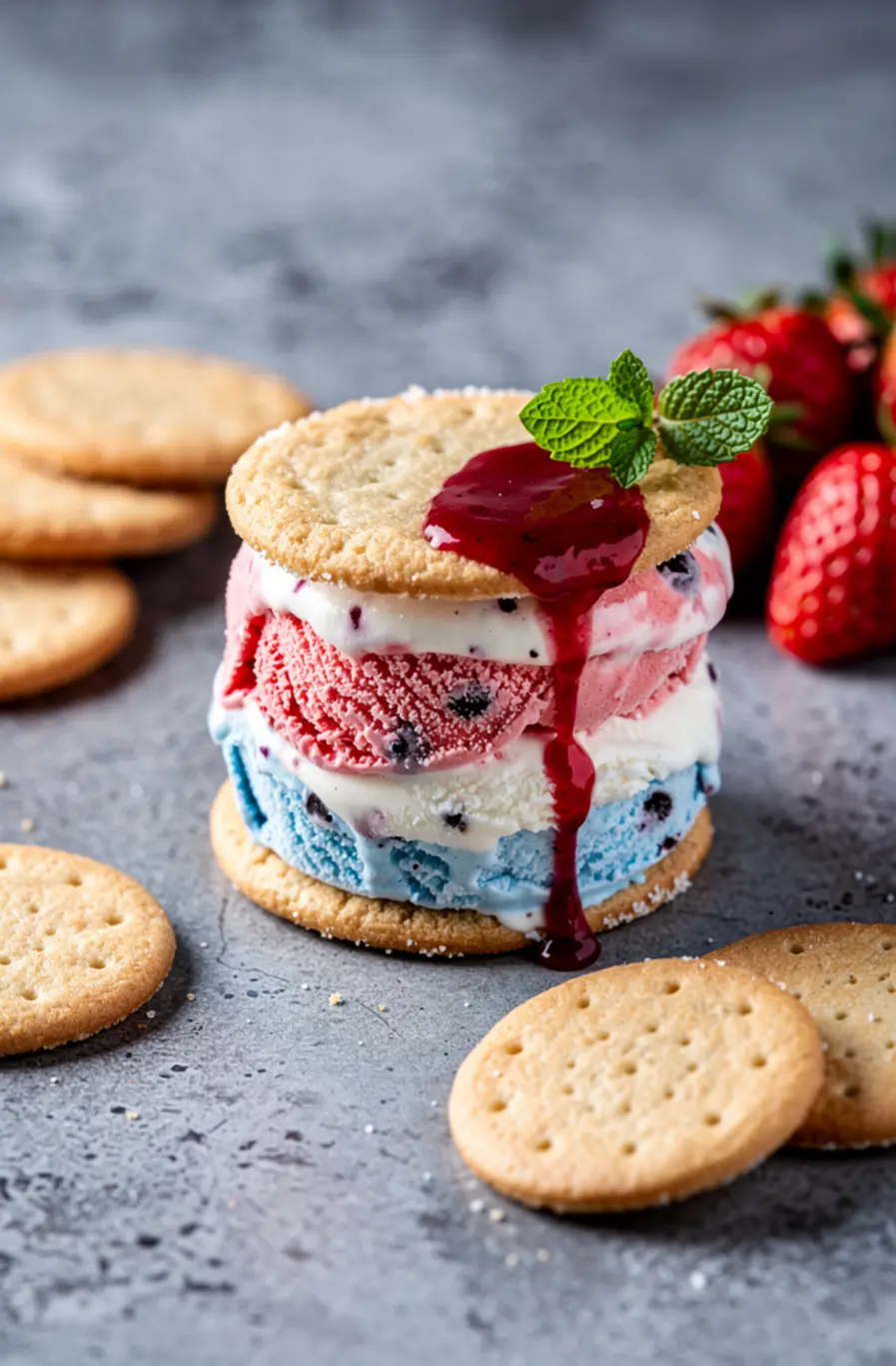 4th Of July Firecracker Ice Cream Sandwiches Recipe (Red White & Blue) – finished dish
