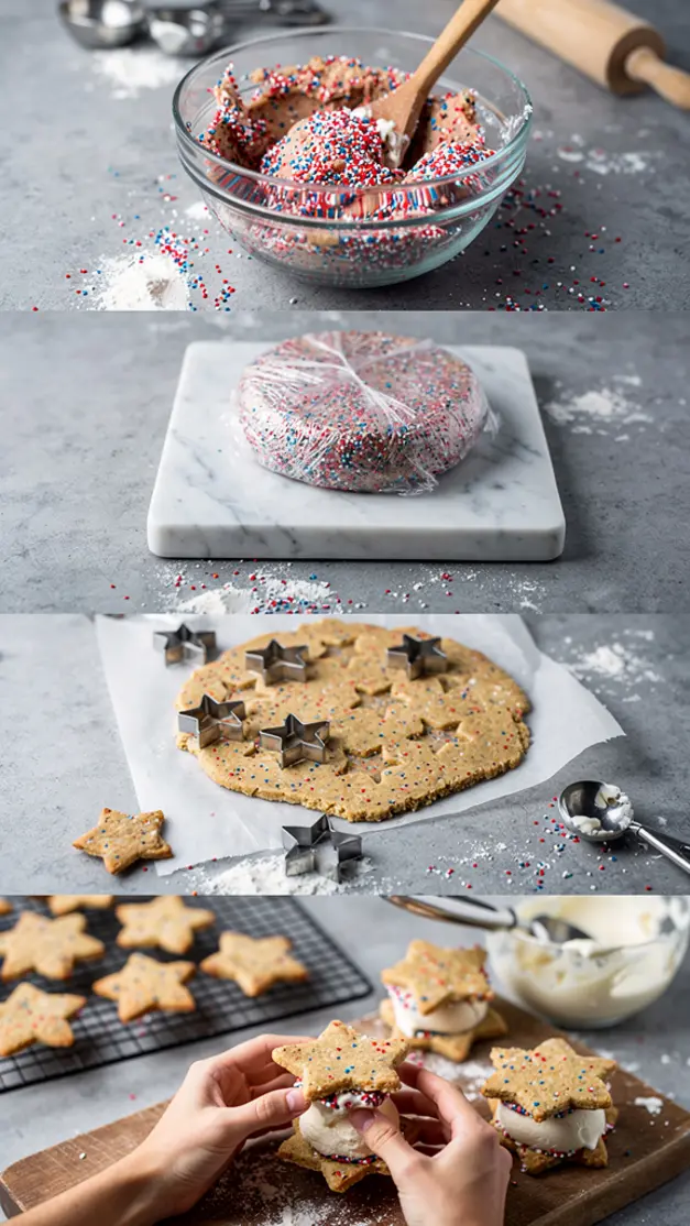 Step-by-step process for 4th Of July Firecracker Ice Cream Sandwiches Recipe (Red White & Blue)