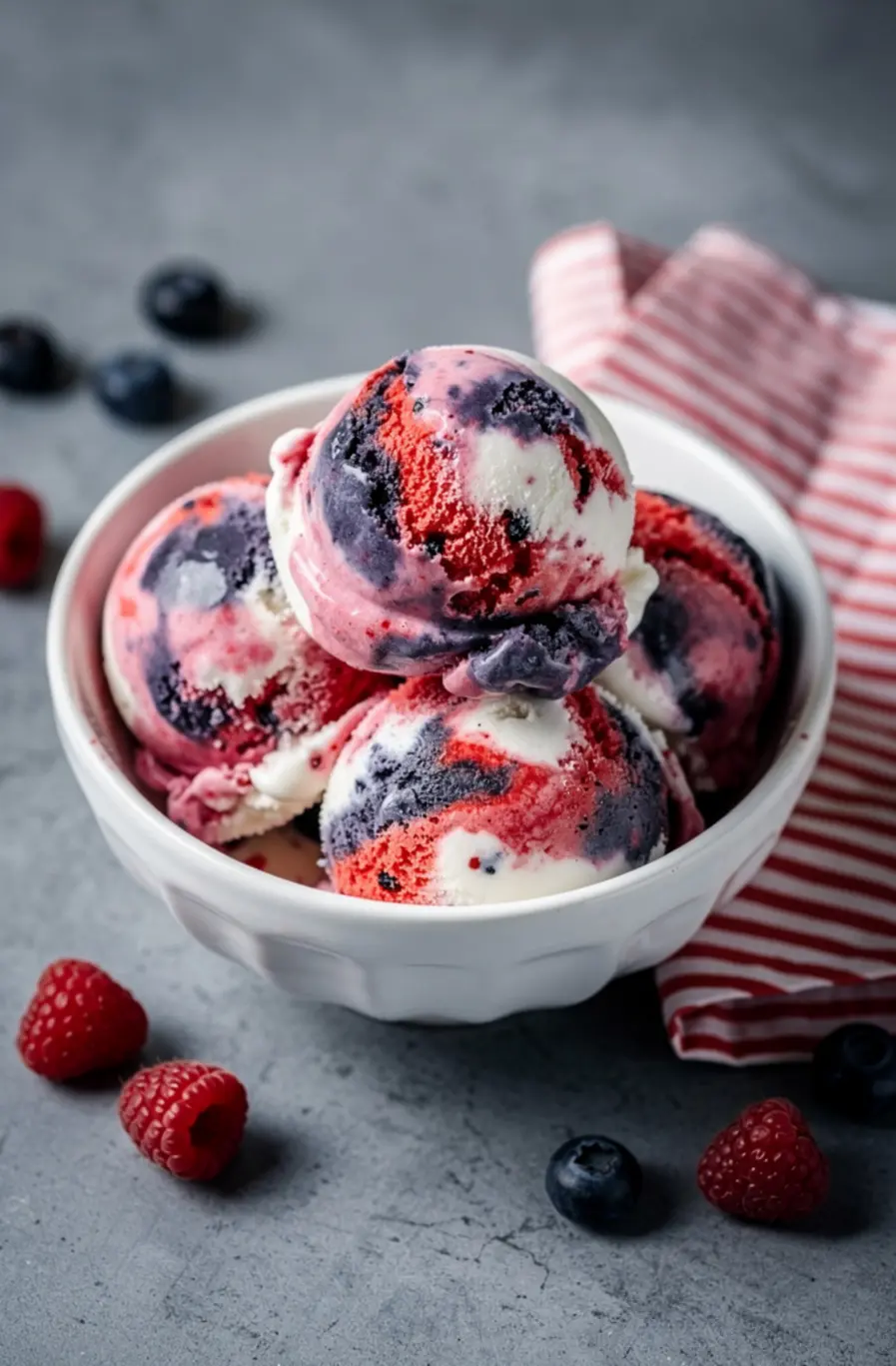 4th Of July No-Churn Red White & Blue Swirl Ice Cream Recipe (3 Ingredients) – finished dish