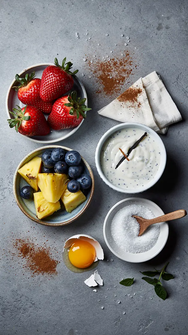 Ingredients for 4th Of July Patriotic Fruit Skewers with Cream Cheese Dip Recipe (Red White & Blue)