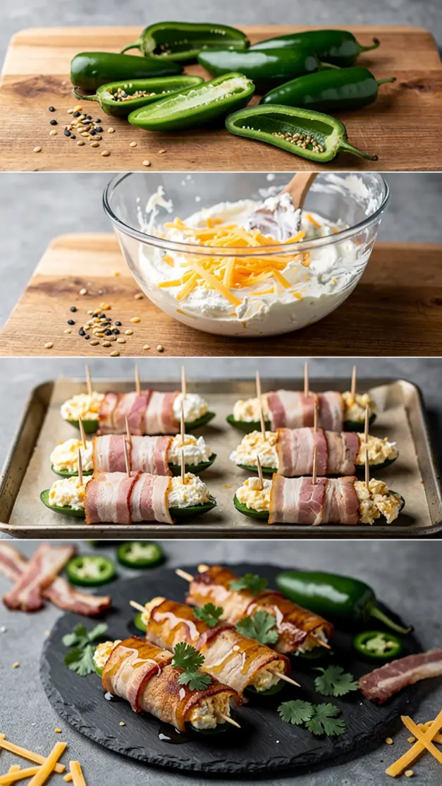 Step-by-step process for 4th of July Bacon-Wrapped Jalapeño Popper Bites Recipe