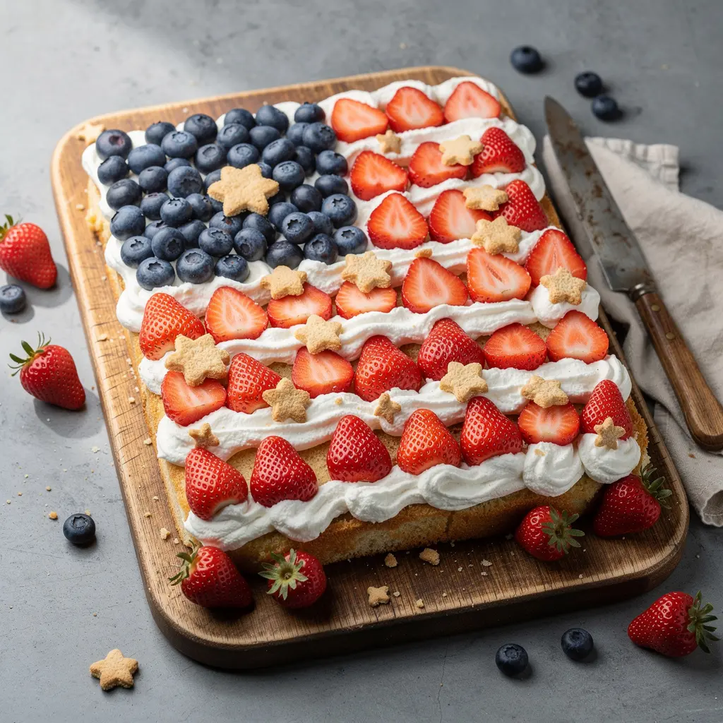 4th of July Flag Cake Charcuterie Board Recipe, easy 4th of July Flag Cake Charcuterie Board, homemade patriotic dessert board, best 4th of July cake recipe, how to make a flag cake charcuterie board