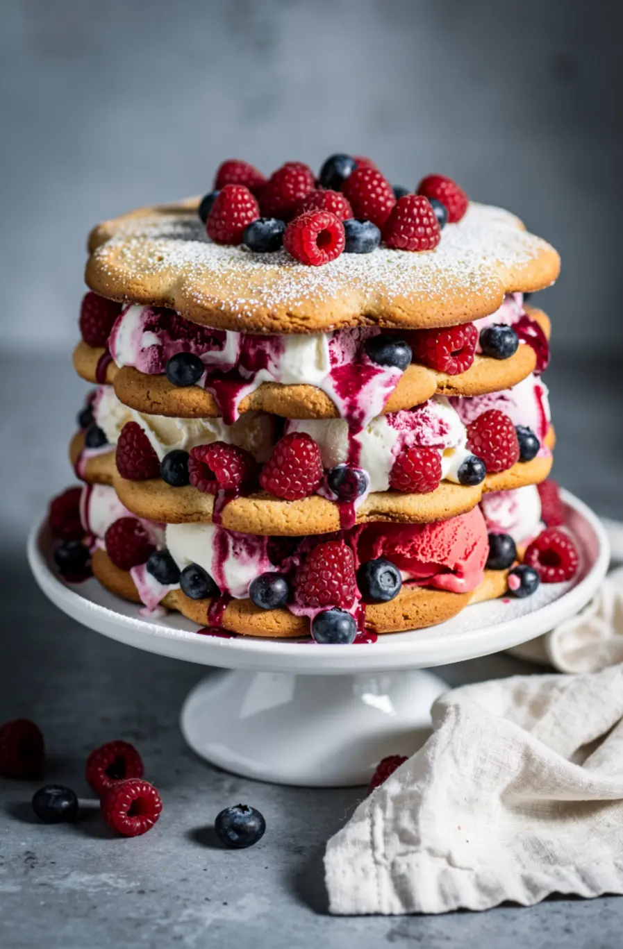 4th of July Red, White & Blueberry Ice Cream Sandwich Cake Recipe – finished dish
