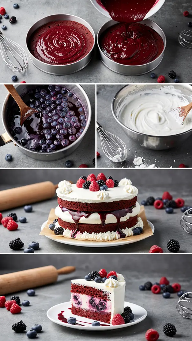 Step-by-step process for 4th of July Red, White & Blueberry Ice Cream Sandwich Cake Recipe