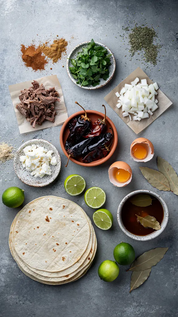 Ingredients for Birria-Style Breakfast Quesadilla with Consommé Dipping Sauce Recipe