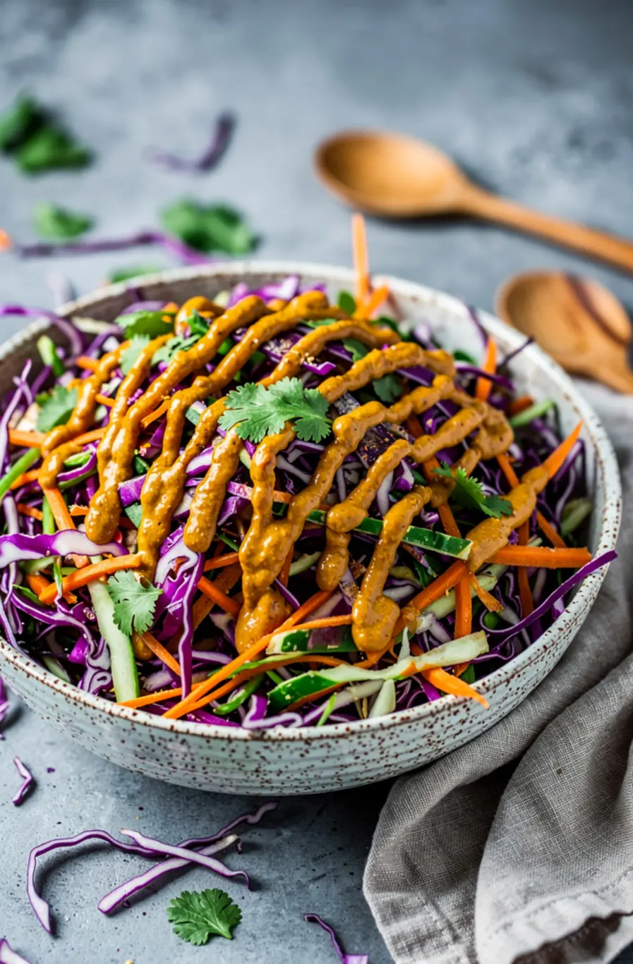 Cabbage Crush Slaw Bowls with Spicy Peanut Dressing Recipe – finished dish