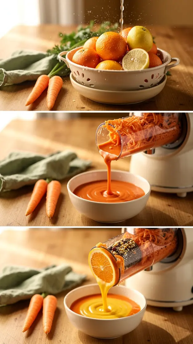 Step-by-step process for Carrot Orange Glow Juice Recipe