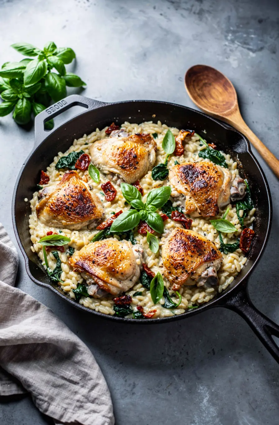 Creamy Tuscan Chicken Orzo Recipe (One Pan, 30 Minutes) – finished dish