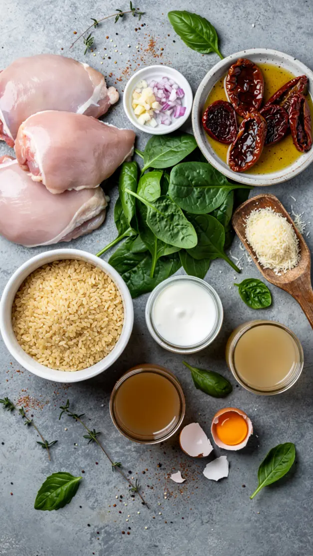 Ingredients for Creamy Tuscan Chicken Orzo Recipe (One Pan, 30 Minutes)
