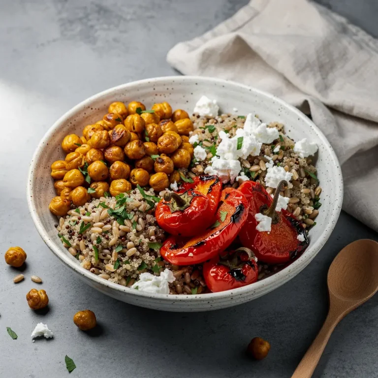 Crispy Chickpea & Roasted Red Pepper Grain Bowl Recipe, easy Crispy Chickpea & Roasted Red Pepper Grain Bowl Recipe, homemade Crispy Chickpea & Roasted Red Pepper Grain Bowl Recipe, best Crispy Chickpea & Roasted Red Pepper Grain Bowl Recipe, how to make Crispy Chickpea & Roasted Red Pepper Grain Bowl Recipe