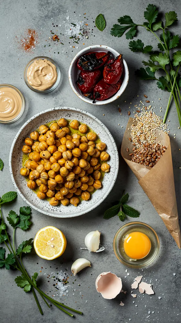 Ingredients for Crispy Chickpea & Roasted Red Pepper Grain Bowl Recipe