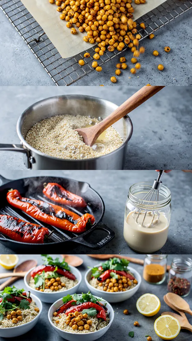 Step-by-step process for Crispy Chickpea & Roasted Red Pepper Grain Bowl Recipe