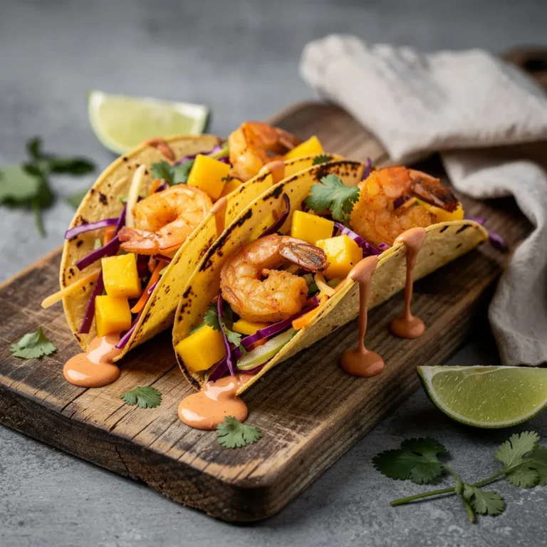 Crispy Shrimp Tacos with Mango Coleslaw & Chipotle Crema Recipe, easy crispy shrimp tacos recipe, homemade mango coleslaw and chipotle crema tacos, best crispy shrimp tacos recipe, how to make crispy shrimp tacos with mango coleslaw