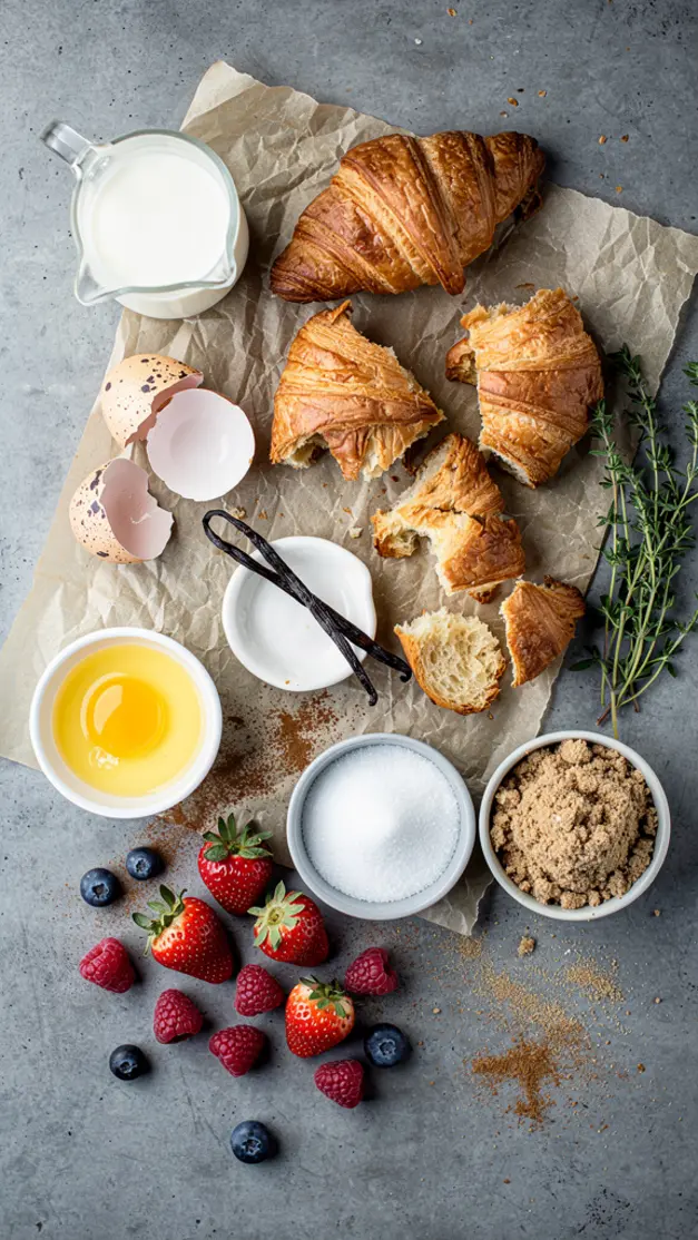 Ingredients for Croissant French Toast Bake with Vanilla Custard & Fresh Berries Recipe
