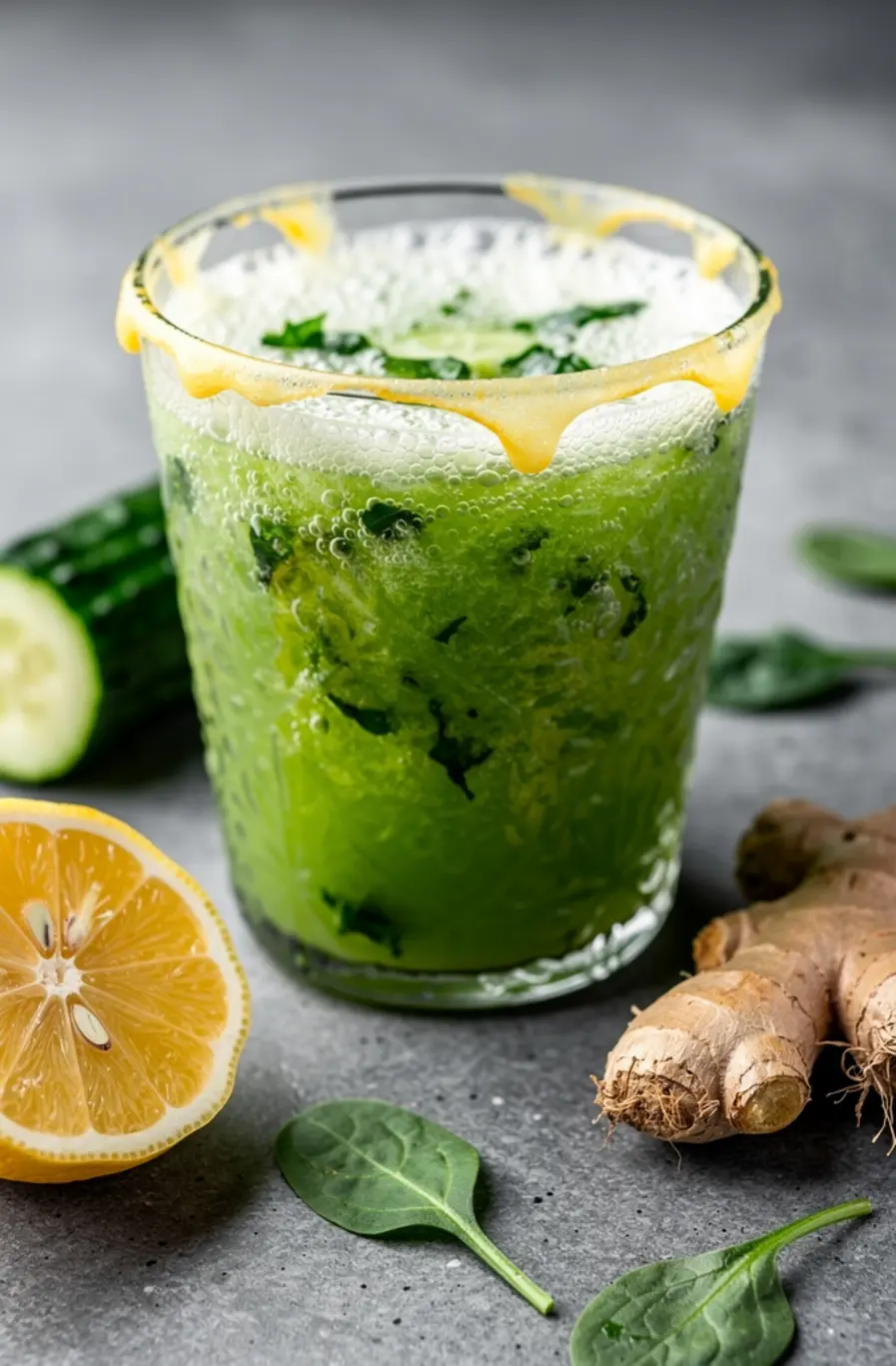 Flat Belly Green Detox Juice Recipe (Cucumber, Lemon, Ginger & Spinach) – finished dish