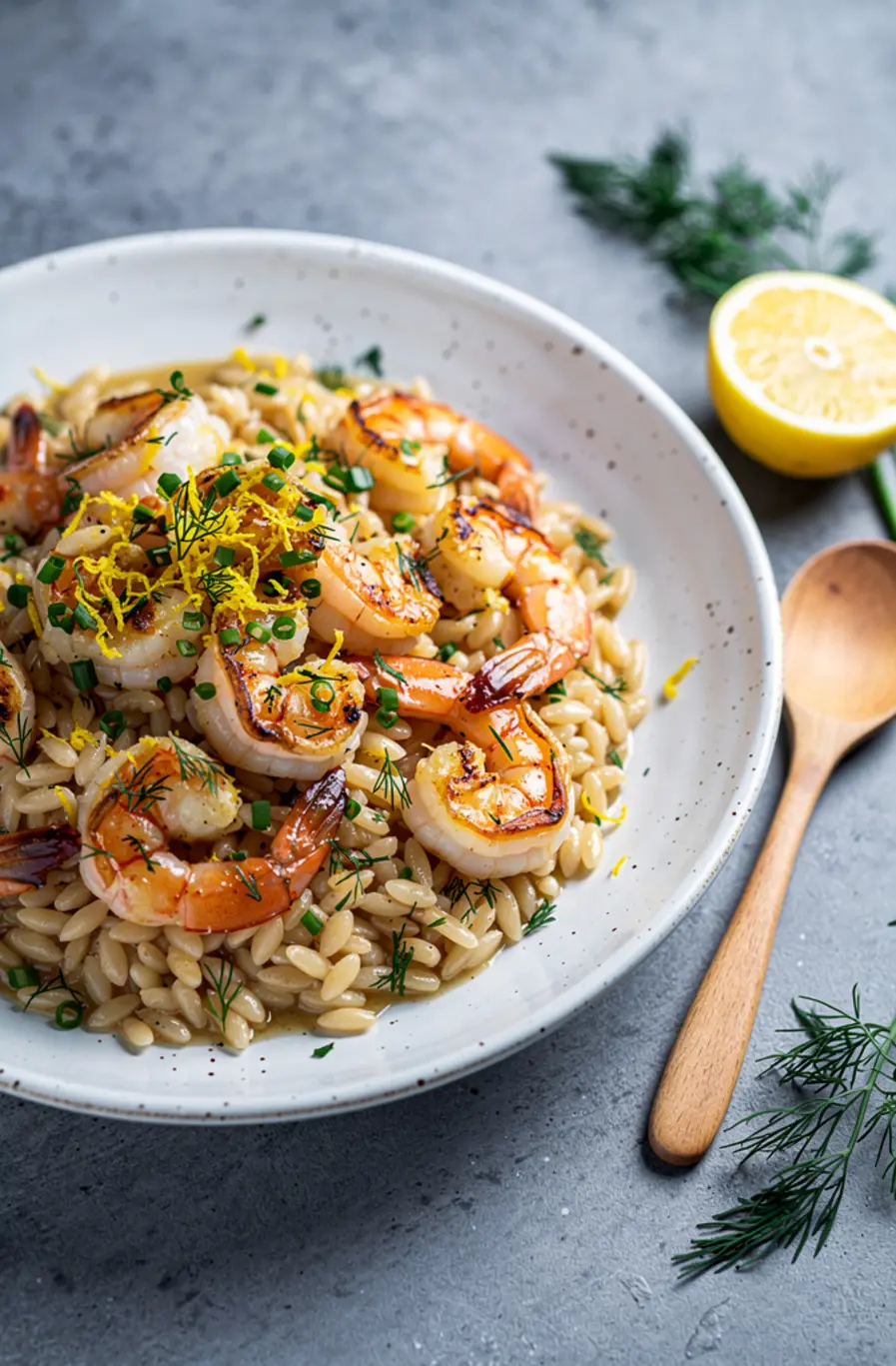 Garlic Butter Shrimp Orzo with Lemon & Fresh Herbs Recipe – finished dish