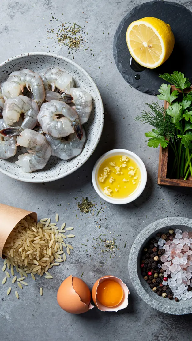 Ingredients for Garlic Butter Shrimp Orzo with Lemon & Fresh Herbs Recipe
