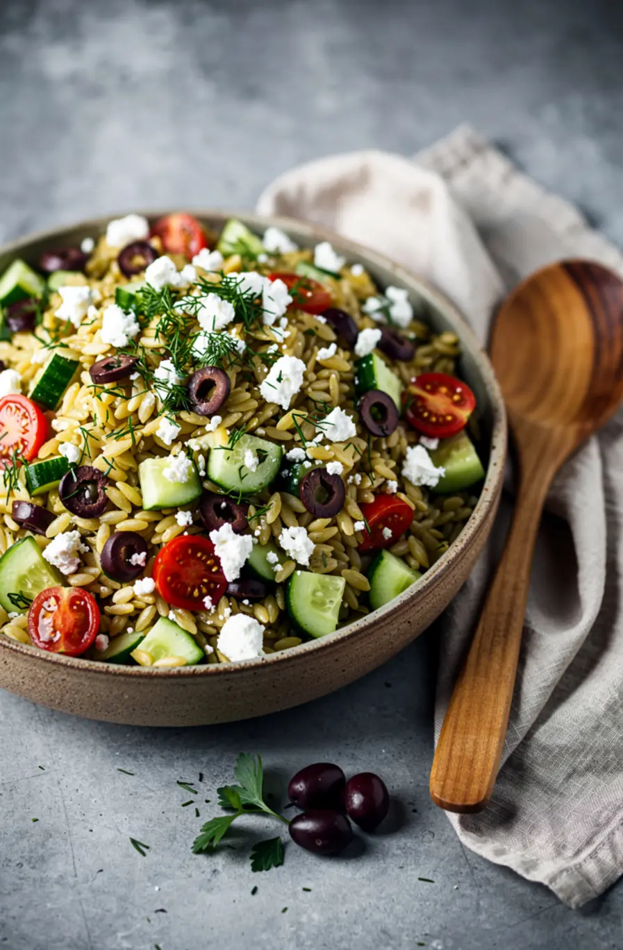Greek Orzo Salad with Cucumber, Feta & Kalamata Olives Recipe – finished dish
