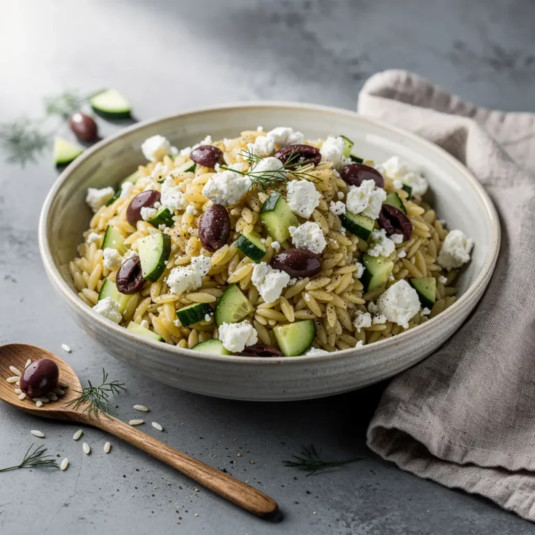 Greek Orzo Salad with Cucumber, Feta & Kalamata Olives Recipe, easy Greek Orzo Salad recipe, homemade Greek Orzo Salad with Feta, best Greek Orzo Salad recipe, how to make Greek Orzo Salad