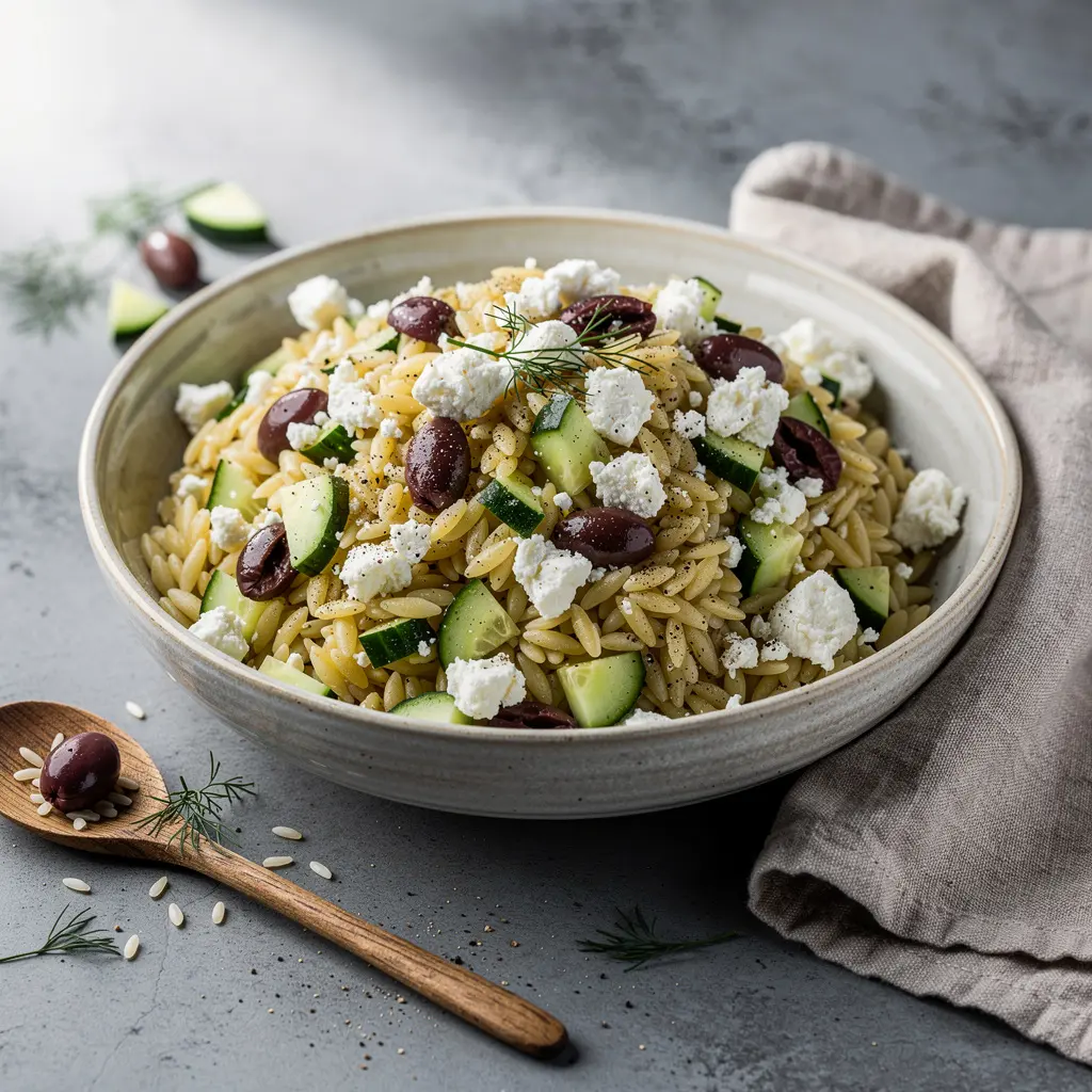 Greek Orzo Salad with Cucumber, Feta & Kalamata Olives Recipe, easy Greek Orzo Salad recipe, homemade Greek Orzo Salad with Feta, best Greek Orzo Salad recipe, how to make Greek Orzo Salad