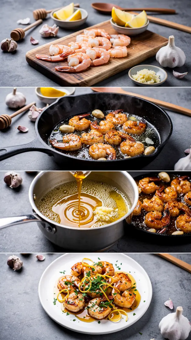 Step-by-step process for Hot Honey Garlic Butter Shrimp Scampi Recipe