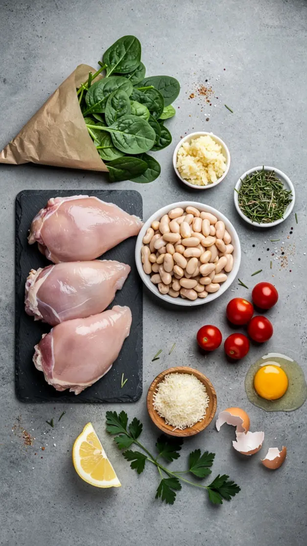 Ingredients for One-Pan Tuscan White Bean & Spinach Chicken Skillet Recipe