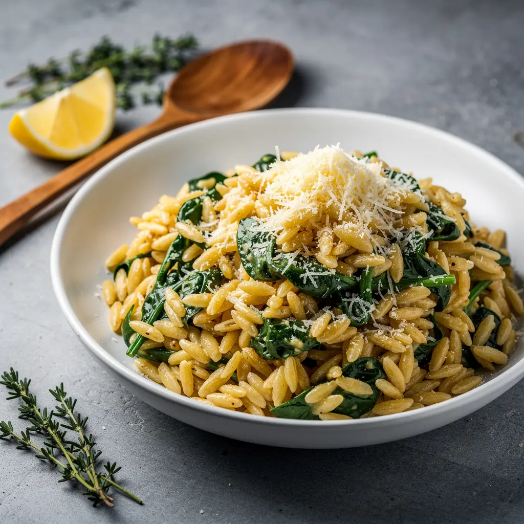 One-Pot Lemon Orzo with Spinach & Parmesan Recipe, easy one-pot lemon orzo recipe, homemade lemon orzo with spinach, best one-pot orzo recipe, how to make lemon orzo with Parmesan