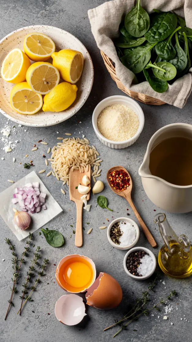 Ingredients for One-Pot Lemon Orzo with Spinach & Parmesan Recipe