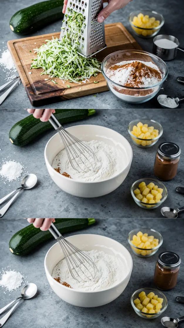 Step-by-step process for Pina Colada Zucchini Bread