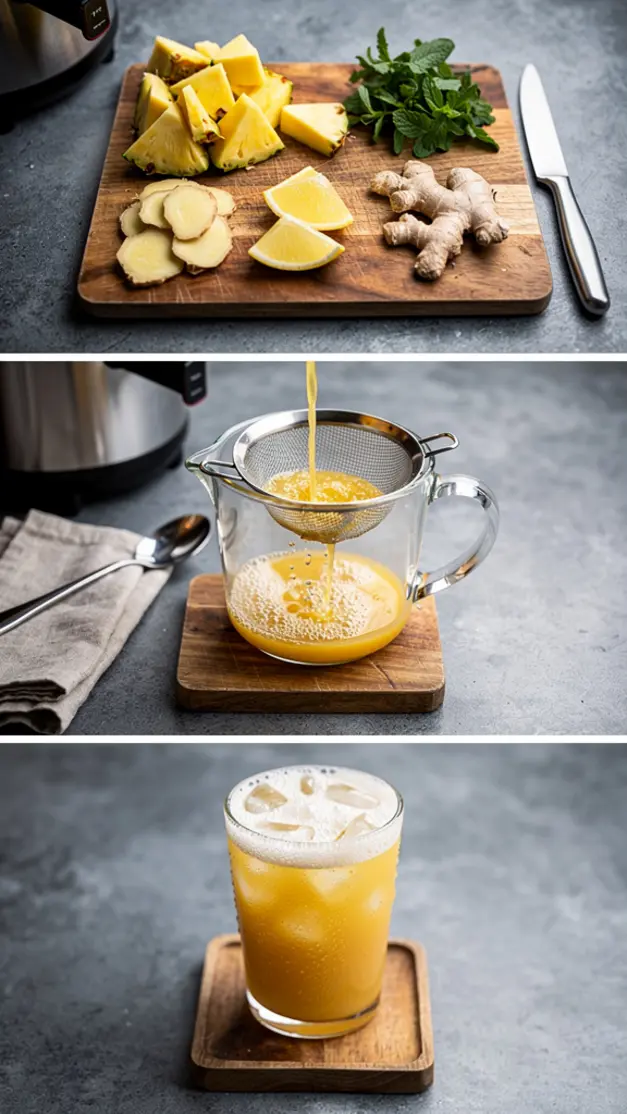 Step-by-step process for Pineapple Ginger Fat Burning Juice Recipe (Anti-Bloat & Detox)