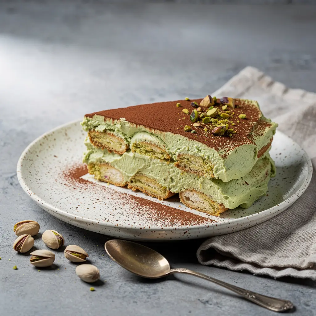 Pistachio Cream Tiramisu (No-Bake, No Eggs) Recipe, easy Pistachio Cream Tiramisu recipe, homemade eggless tiramisu, best no-bake pistachio tiramisu recipe, how to make pistachio cream tiramisu