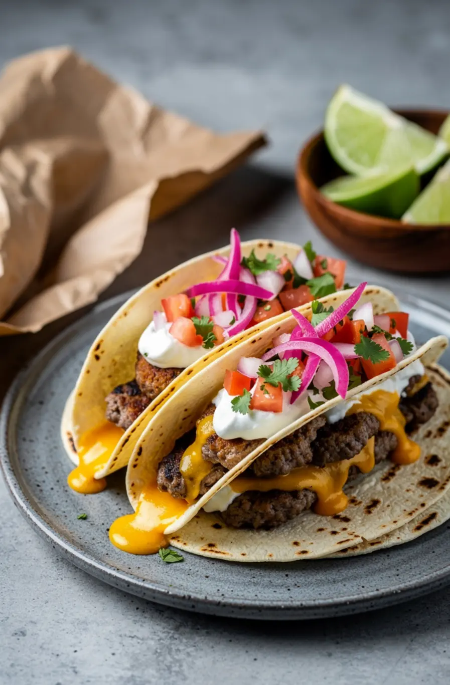 Savory Smash Burger Tacos Recipe – finished dish