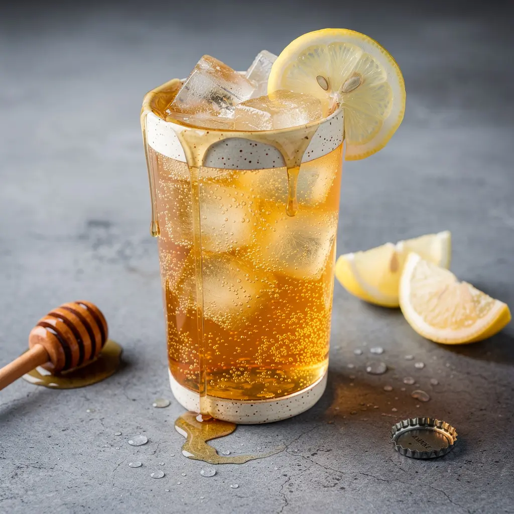 sparkling honey cola lemonade, homemade lemonade recipe, refreshing summer drinks, fizzy cola lemonade, honey sweetened beverages