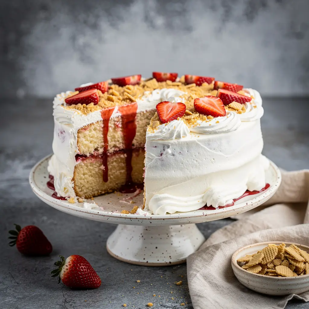 Strawberry Crunch Poke Cake Recipe (Better Than the Bakery), easy Strawberry Crunch Poke Cake recipe, homemade Strawberry Crunch Poke Cake, best Strawberry Crunch Poke Cake recipe, how to make Strawberry Crunch Poke Cake