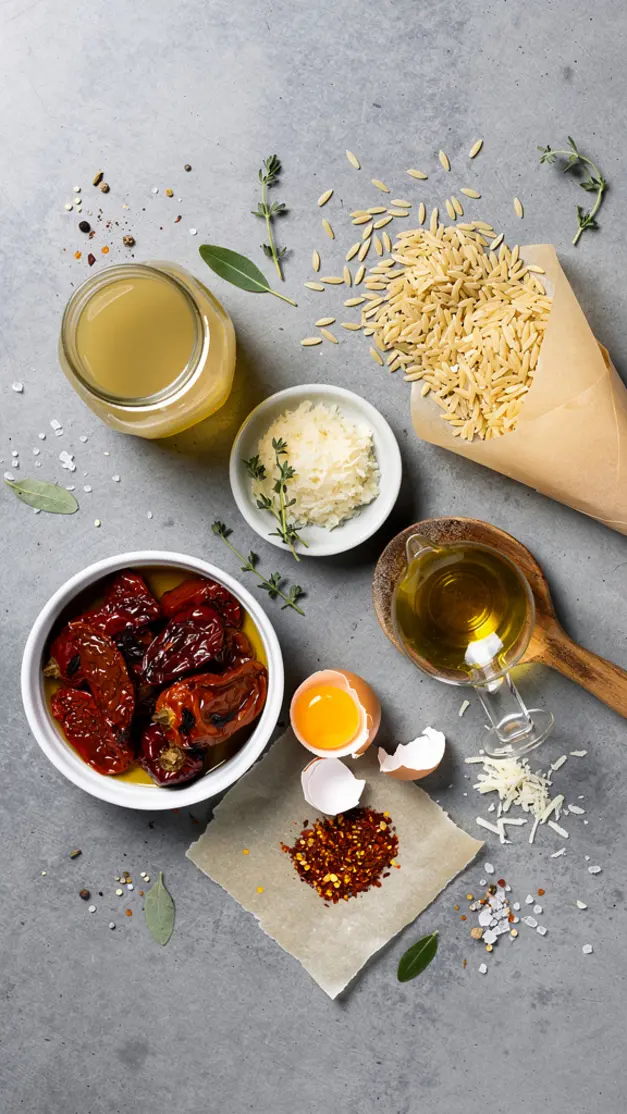 Ingredients for Sun-Dried Tomato & Roasted Red Pepper Orzo Soup Recipe