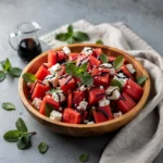 Watermelon Feta Salad with Mint & Balsamic Glaze Recipe, easy watermelon feta salad recipe, homemade watermelon feta salad, best watermelon feta salad recipe, how to make watermelon feta salad