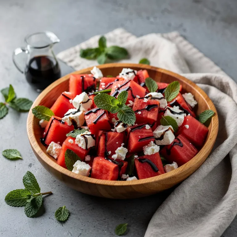 Watermelon Feta Salad with Mint & Balsamic Glaze Recipe, easy watermelon feta salad recipe, homemade watermelon feta salad, best watermelon feta salad recipe, how to make watermelon feta salad